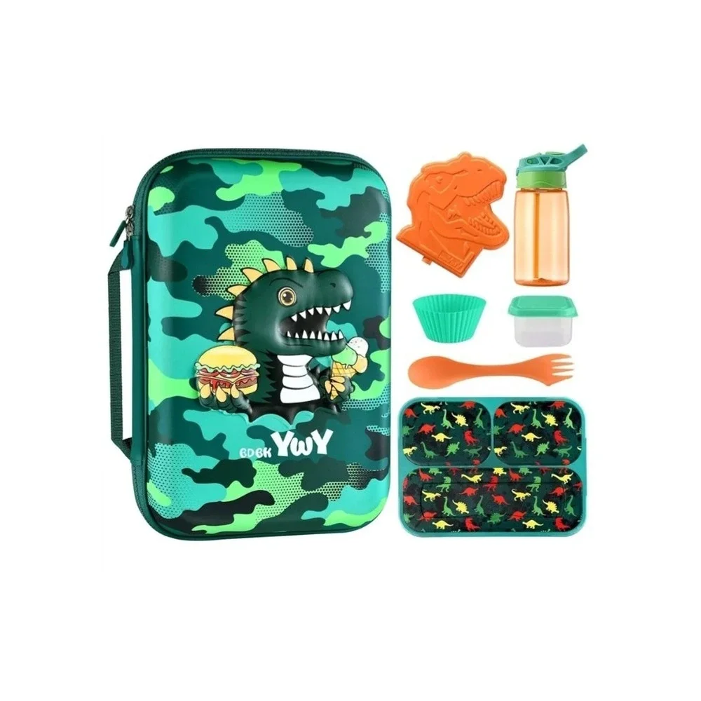 Dinosaur Kids Lunch‎ Box Set w/Water Bottle, Container, Spoon, Fork, Bento